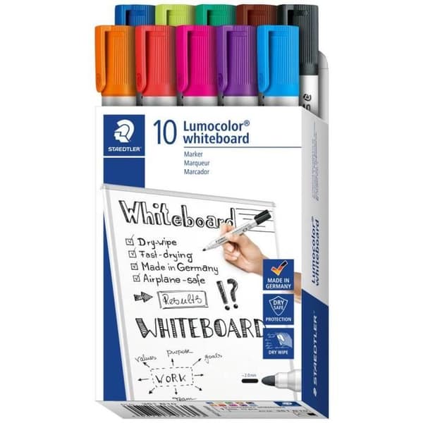 Vita whiteboard marker - STAEDTLER - 351 B10 - Varierade färger - Torkbar - Opaque
