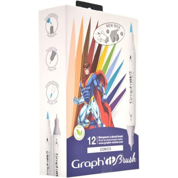 Set med 12 Graph'it Brush Comics-markörer