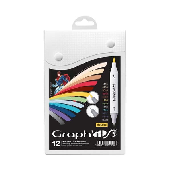 Set med 12 Graph'it Brush Comics-markörer