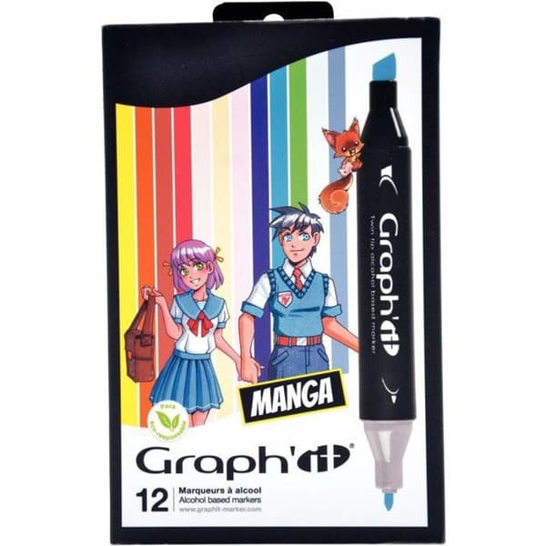 Set med 12 alkoholmarkörer Graph'it Manga-färger