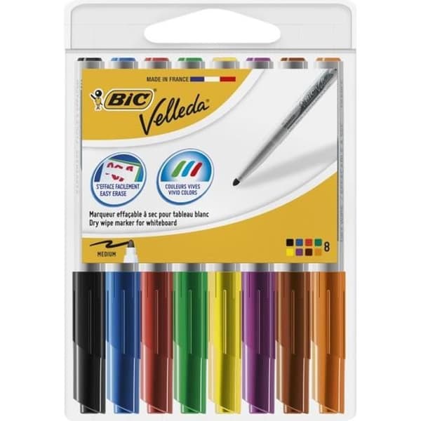 Whiteboard-markörer - BIC - Velleda 1741 - Konisk spets - 8 olika färger - Dry Erase