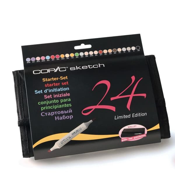 Set av 24 Manga Copic Sketch-markörer De viktigaste + pennfodral