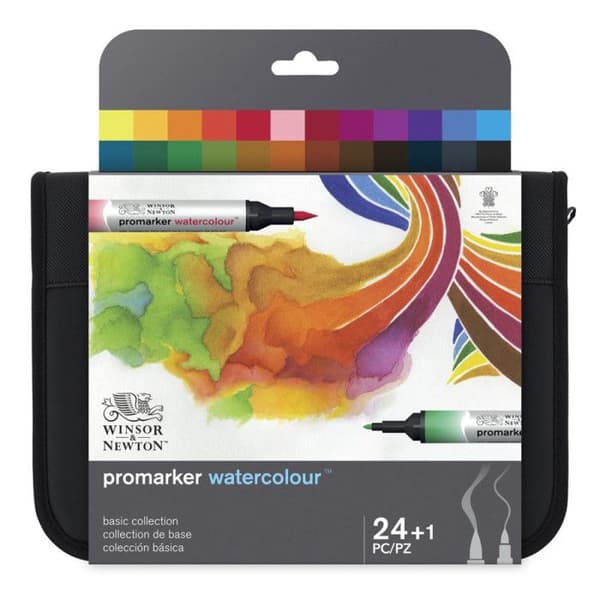 Etui med 24 Promarker Watercolor pennor Winsor och Newton baskollektion