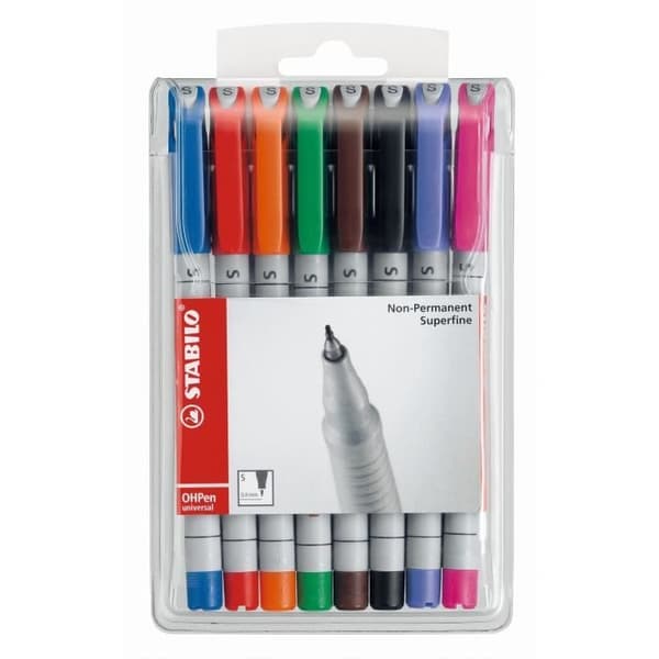 STABILO Påse med 8 filtpennor OHPen - Lösligt bläck - Superfin spets 0,4