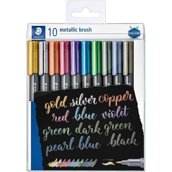 Etui med 10 Staedtler metalliska borstspetsmarkörer