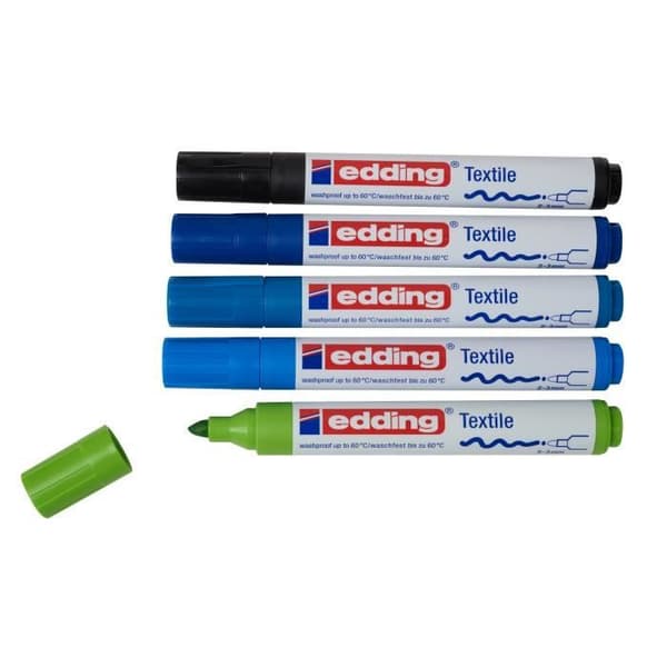 edding 4500 textilmarkörer - EDDING - Set om 5 - Rund spets - Vattenbaserat pigmentbläck