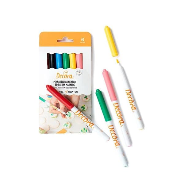 Decora - 1255001 - Paket med 6 matmarkörer, olika färger, perfekt för att rita på kakor, kex och sockrade mandlar