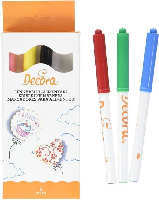 Decora - 1255001 - Paket med 6 matmarkörer, olika färger, perfekt för att rita på kakor, kex och sockrade mandlar