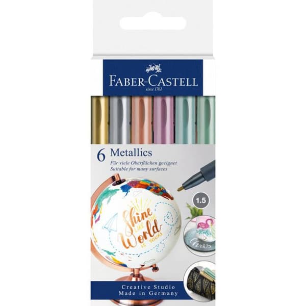 Markörer - FABER-CASTELL - Metalliska - 6 stycken - Oföränderliga - Fin spets