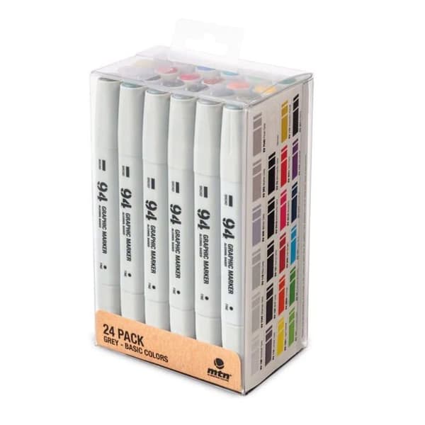 Markör - Montana färger tuschmarkör - MTN 94 Grafisk Marker Pack 24 Huvudgrå - MTN 94 Grafisk Markör 24 Solidos + Grå