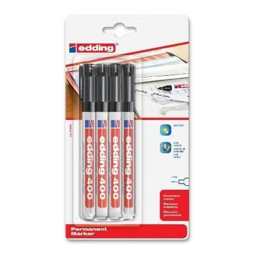 Edding 400 Permanent Marker Bullet Tip Black Pack of 4 UK Import