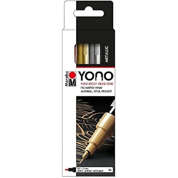 Metallmarkörer - MARABU - YONO - Set om 4 - Metallfärger - Fin rund spets