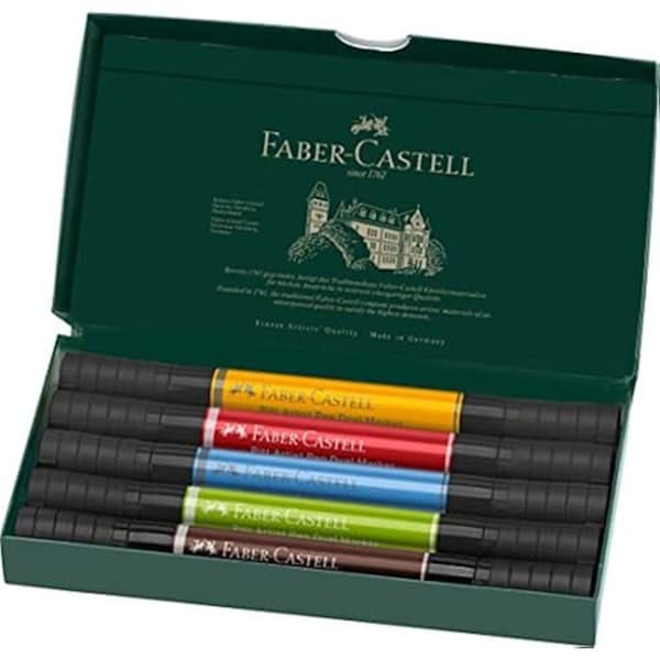 Marker - FABER-CASTELL - Pitt Artist Pen - Set of 5 - Brush and fiber tip - Permanent and opaque