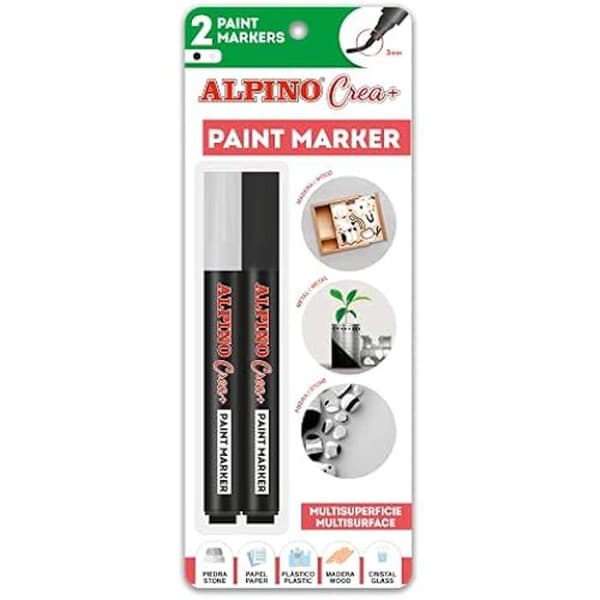 Marqueurs - ALPINO - Färgpennor - 2 enheter - Färger Vit och Svart - Spets 2-3 mm