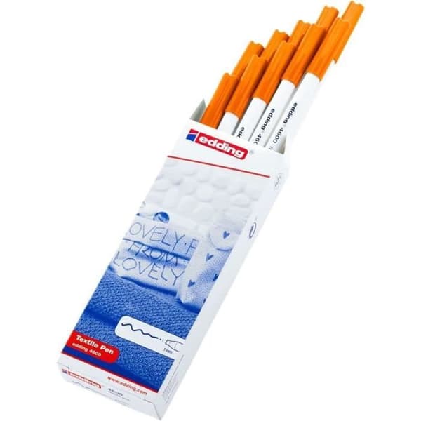 Textilpennor - edding - 4600 - Paket med 10 - Fin spets 1 mm - Färg orange