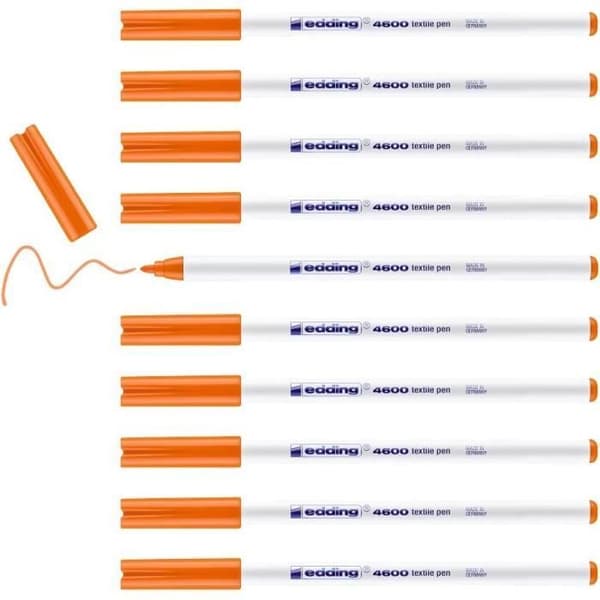 Textilpennor - edding - 4600 - Paket med 10 - Fin spets 1 mm - Färg orange