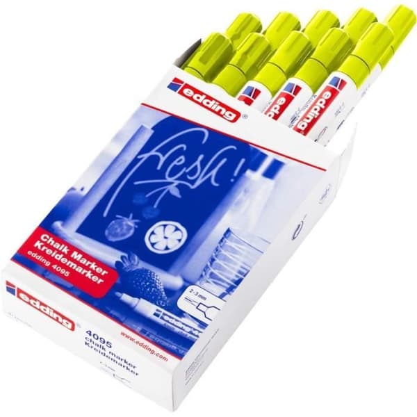 Flytande krita - edding - 4095 - Fluorescerande gul - Förpackning med 10 - Mellanstor spets