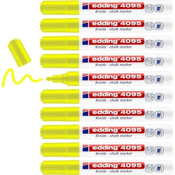 Flytande krita - edding - 4095 - Fluorescerande gul - Förpackning med 10 - Mellanstor spets