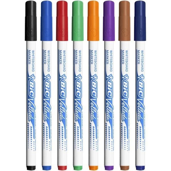 BIC Velleda 1721 Dry Erase Whiteboard Markers Fine Bullet Tip - Diverse färger, påse med 8