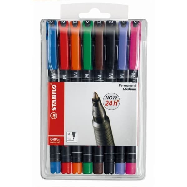 STABILO Påse med 8 filtpennor OHPen - Permanent bläck - Medium punkt 1,0