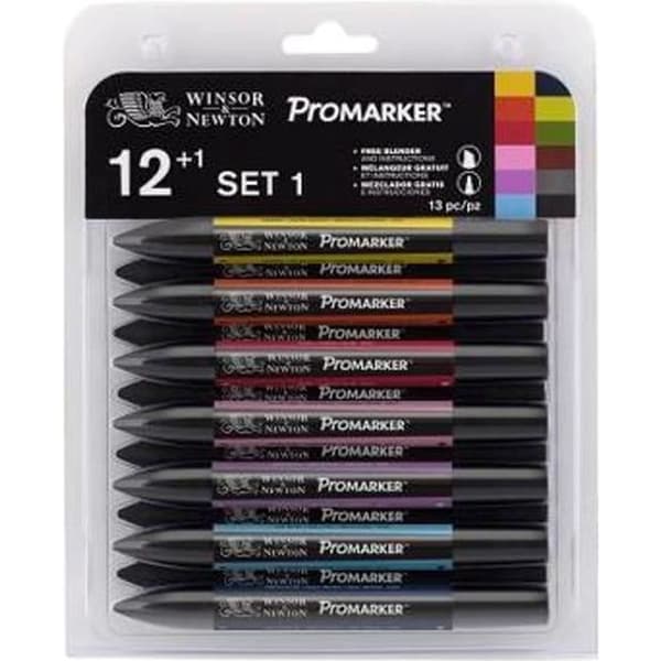WINSOR &amp; NEWTON Promarker Markers 12 Set 1 - Diverse färger - Outplånliga