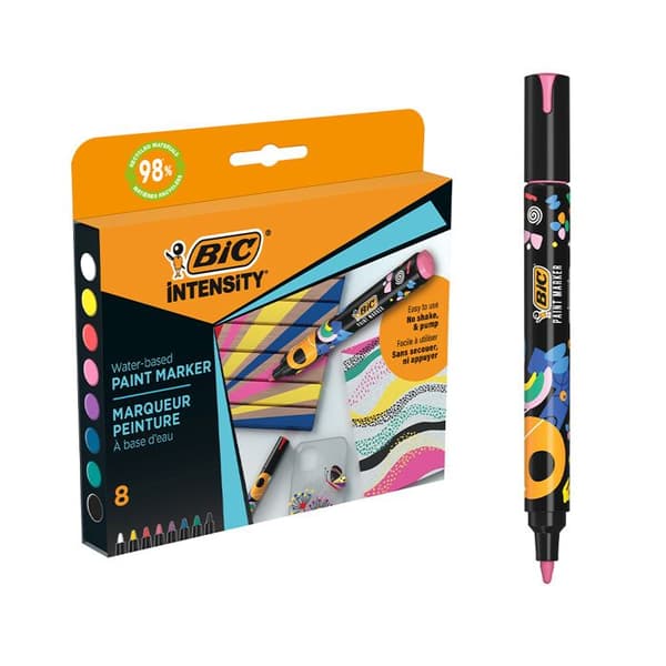 Pochette med 8 BIC Intensity målarmarkörer med medelspets
