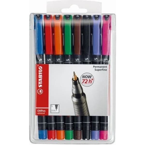 STABILO Påse med 8 filtpennor OHPen - Permanent bläck - Superfin spets 0,4