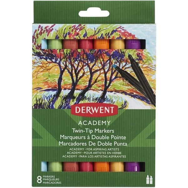 Vattenfärgspenna - DERWENT - Derwent Academy - Skärpt spets - 8-pack - Blandat