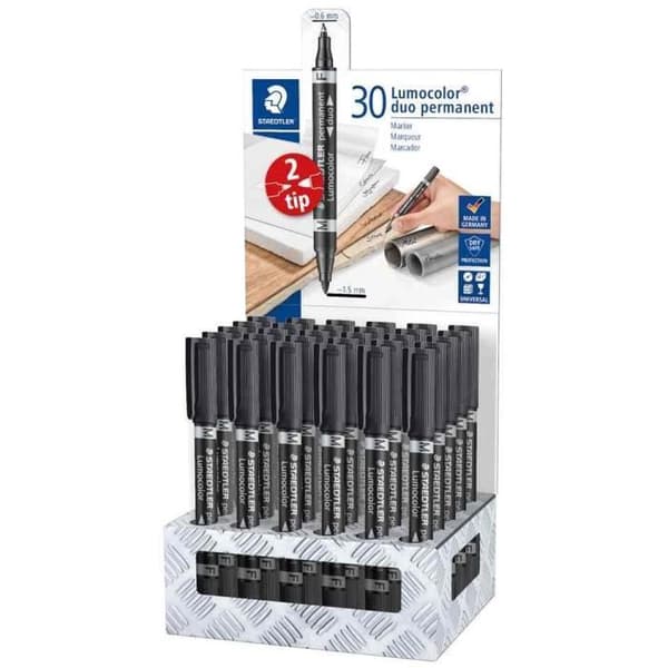 Lumocolor duo permanent markör - STAEDTLER - Blockerad spets - 0,6 mm / 1,5 mm - Vit - Svart