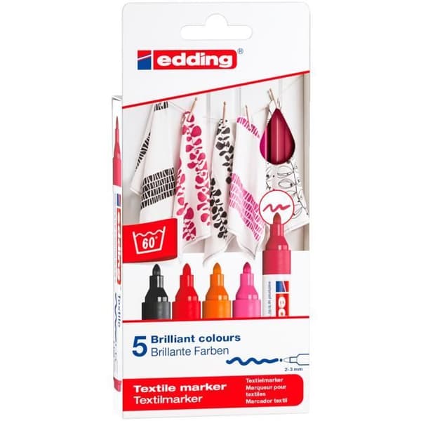 edding 4500 textilmarkörer - EDDING - Set om 5 - Rund spets - Opak - Vattenbaserad