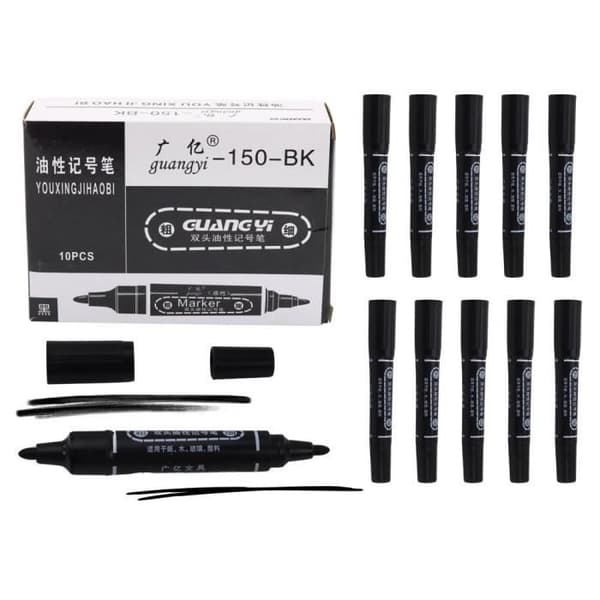 Dubbelsidiga markörer - Noname - 10-pack - Svart - Oföränderlig - Vattentålig