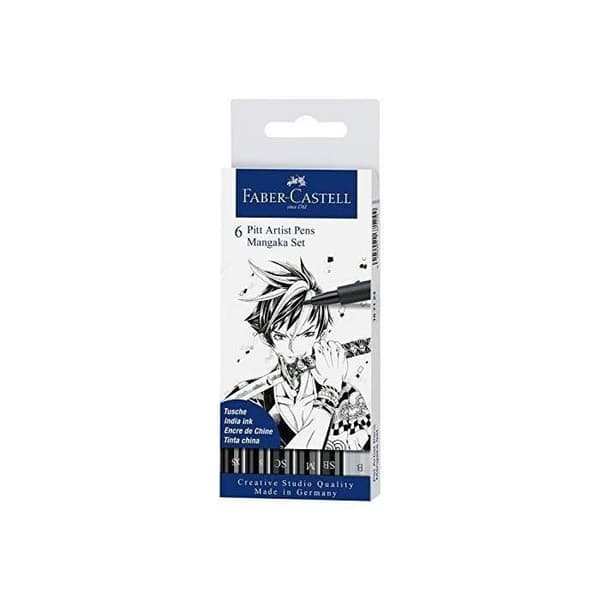 Faber-Castell 167124 - Pitt Artist Pen, kartong med 6, svart mangaka