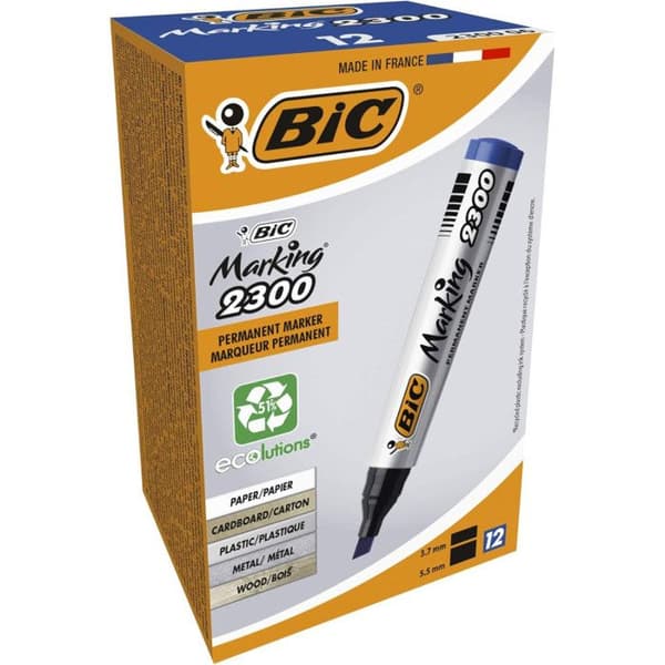 Permanenta markörer - BIC - Märkning 2300 - Kartong med 12 - Blå - Outplånlig