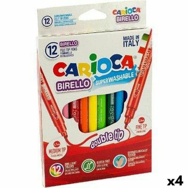 Sæt med Fiberpenne Carioca Birello 12 Dele Multifarvet Dobbelt afsluttet (12 Dele) (4 enheder)