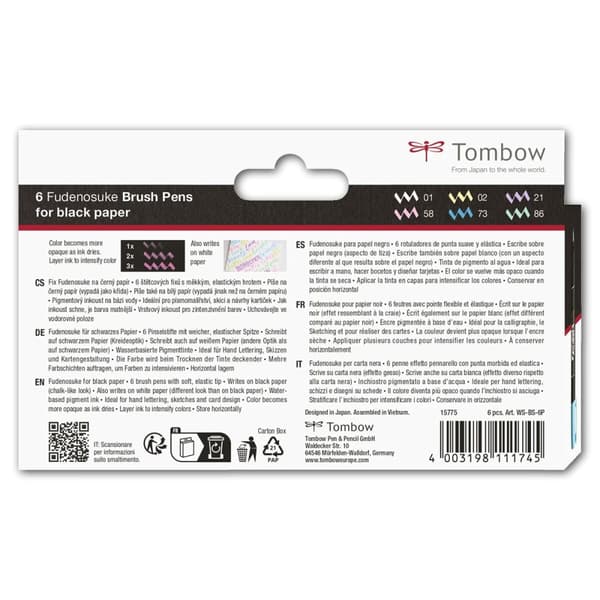 BRUGT Sæt med Fiberpenne Tombow WS-BS-6P Sort Hvid (Refurbished A+)
