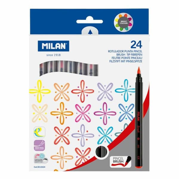 Sæt med Fiberpenne Milan 24 Dele Pensel Multifarvet