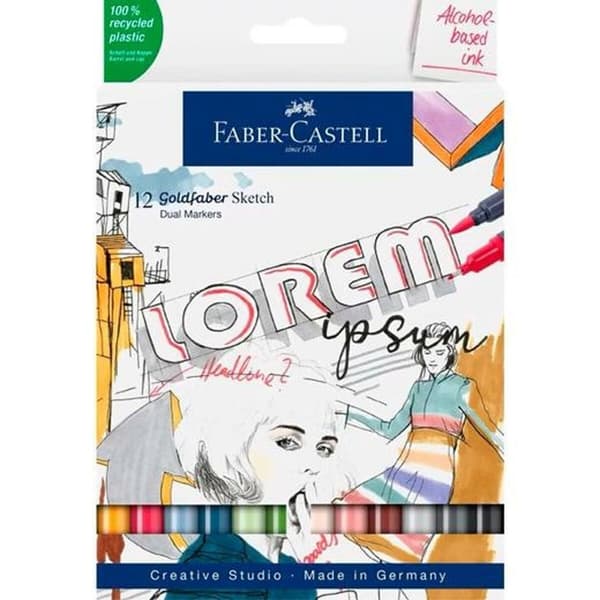 Sæt med Fiberpenne Faber-Castell Goldfaber Sketch Dobbelt 12 Dele