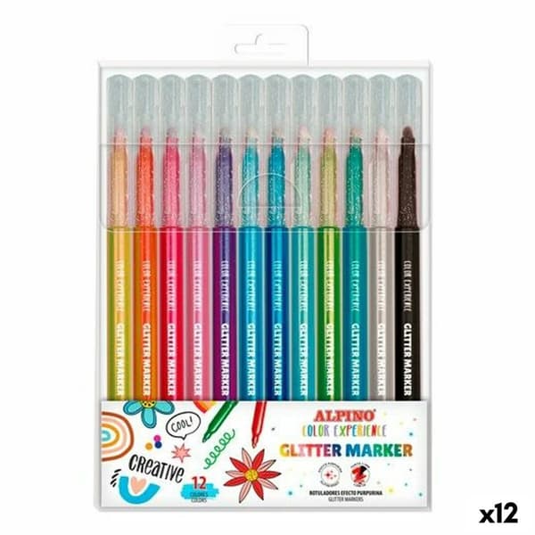 Sæt med Fiberpenne Alpino Glitter Marker Multifarvet (12 enheder)