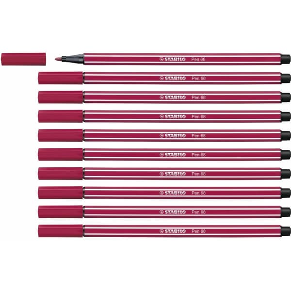 Tuschpennor Stabilo Pen 68 Mörkröd (10 Delar)