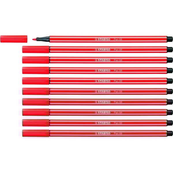 Tuschpennor Stabilo Pen 68 Röd (10 Delar)