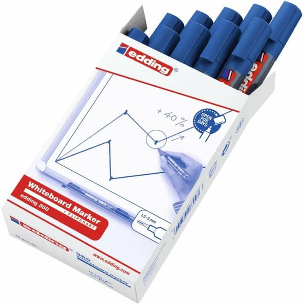 Whiteboard-pen Edding 360 Genopladelig Blå (10 enheder)