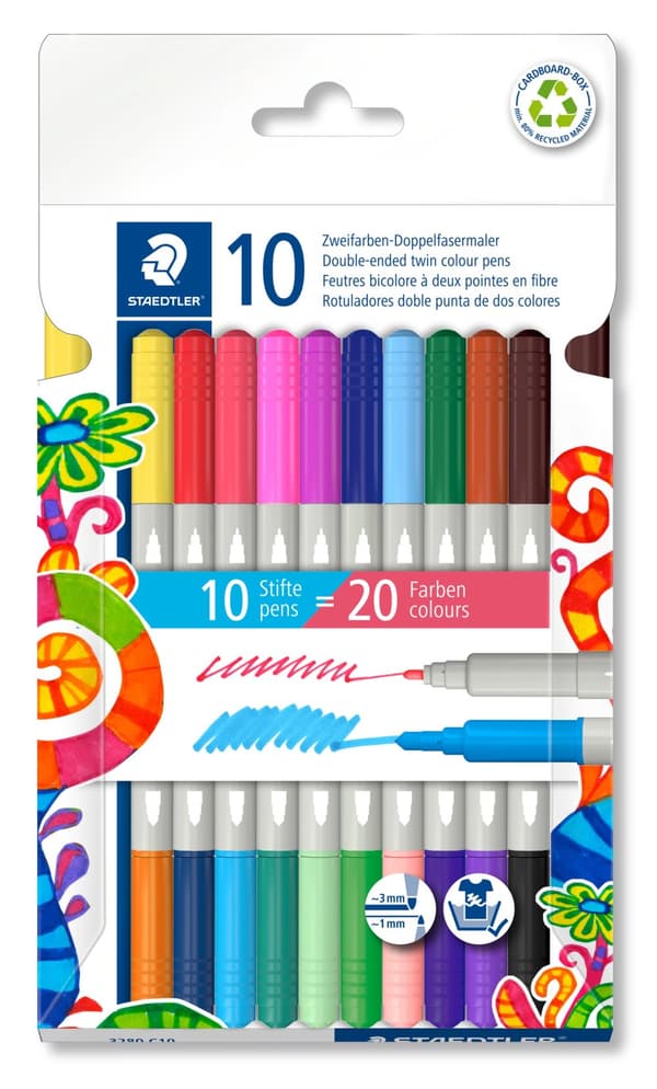 Dubbelsidiga markörer 10 st 20 färger Staedtler