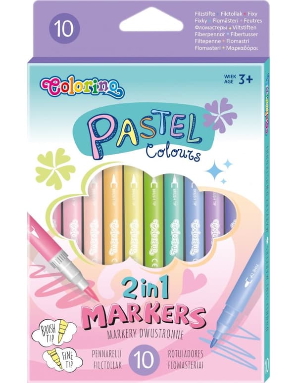 Dobbeltsidede tuscher 10 farver Pastel Colorino