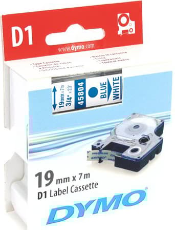 DYMO D1 märktejp standard 19mm, blått på vitt, 7m rulle (45804)