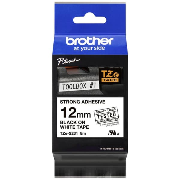 Märkband extras starkt lim Brother TZe, TZ TZe-S231 Bandfärg: Vit Skriftfärg:Svart 12 mm 8 m