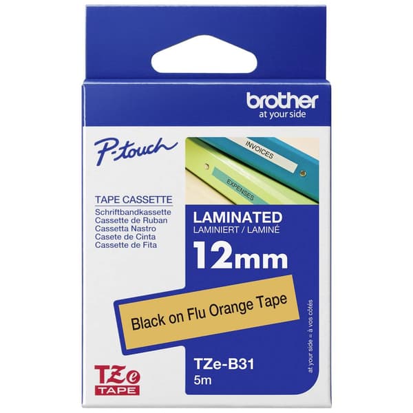 Märkband signalfärg Brother TZe, TZ TZe-B31 Bandfärg: Signal-orange Skriftfärg:Svart 12 mm 5 m