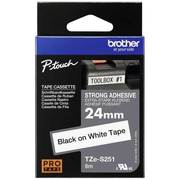 Märkband extras starkt lim Brother TZe, TZ TZe-S251 Bandfärg: Vit Skriftfärg:Svart 24 mm 8 m