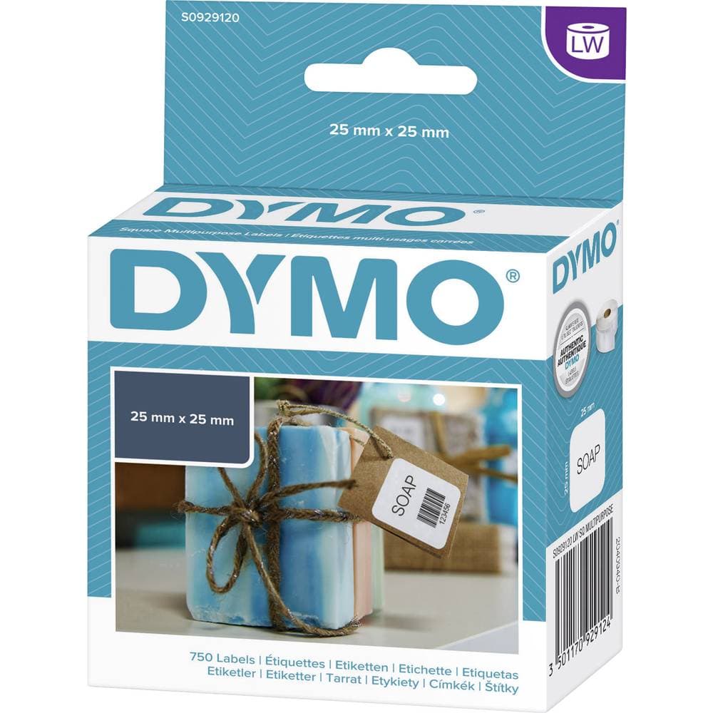 DYMO Etikettrulle 25 x 25 mm Papper Vit 750 st Repositionerbart S0929120 Universaletiketter