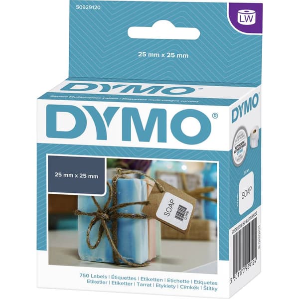 DYMO Etikettrulle S0929120 S0929120 25 x 25 mm Papper Vit 750 st Repositionerbart Universaletiketter