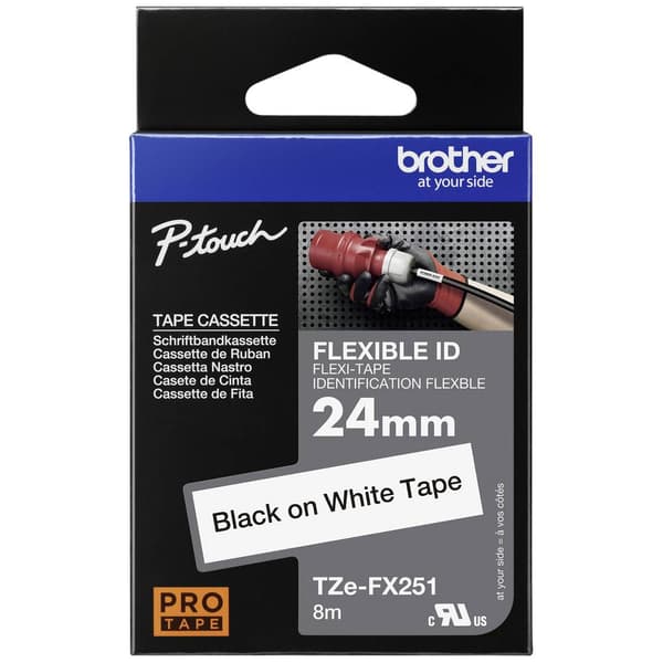 Märkband flexibel Brother TZe-FX, TZ-FX TZe-FX251 Bandfärg: Vit Skriftfärg:Svart 24 mm 8 m